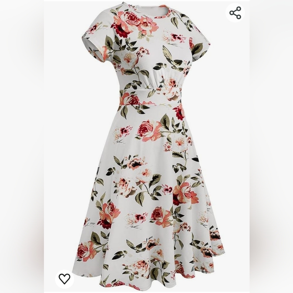 HOMEYEE Women's Short Sleeve Floral Casual Aline Midi Dress - NWT💐